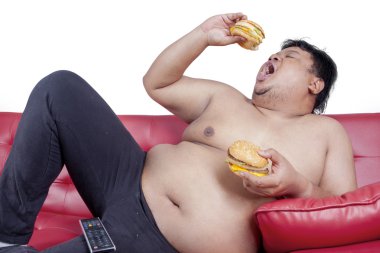 Obez adam kanepede iki hamburger zevk