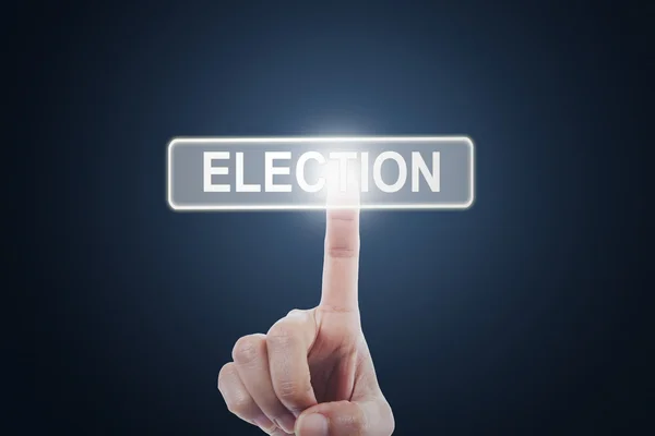 Hand touching election button on the screen — Stock Photo, Image