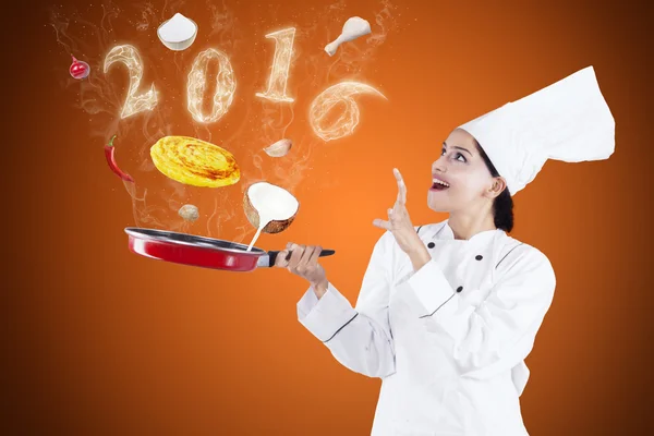 Chef-kok kookt met magie en nummer 2016 — Stockfoto