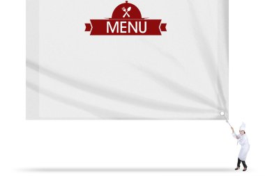 Genç Şef bir menü metnini bayrağı çeker.