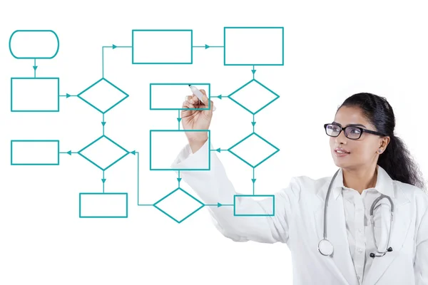 Médico desenhando um esquema de fluxo de trabalho — Fotografia de Stock