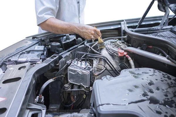 Worker clean the car machine — Stock Photo, Image