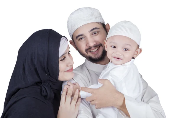 Due genitori arabi e un figlio nello studio — Foto Stock