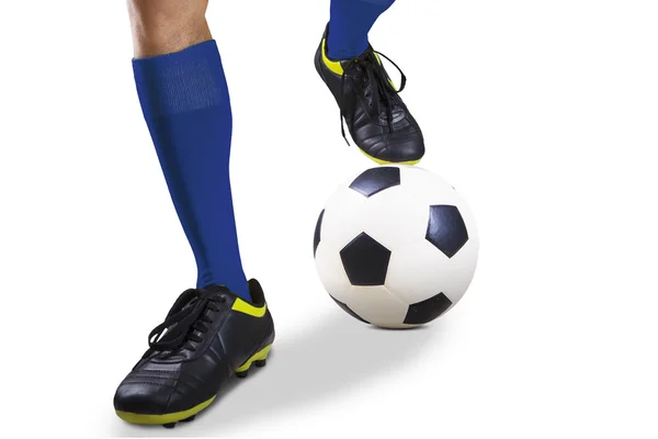 Legs of soccer player with ball — Stock Photo, Image