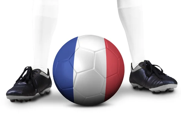 Pie y pelota de fútbol con bandera de Francia —  Fotos de Stock
