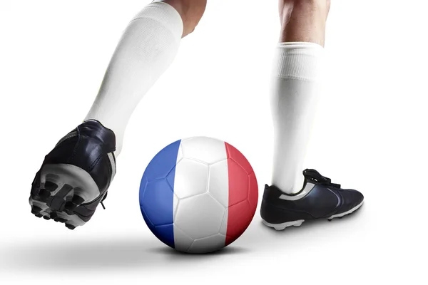 पैर फुटबॉल खिलाड़ी एक गेंद खेल रहा है — स्टॉक फ़ोटो, इमेज