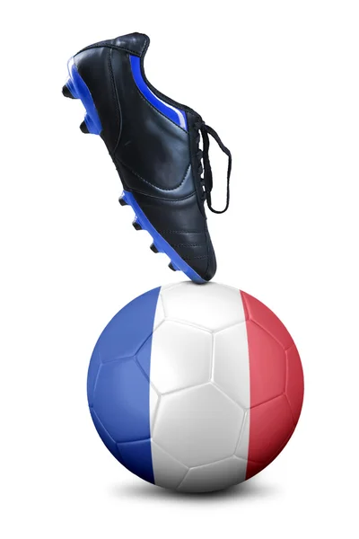 Fotbal obuv s míčem a vlajka Francie — Stock fotografie