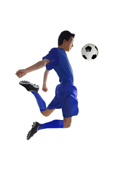 Soccer player receives a ball with his chest — Stock Photo, Image