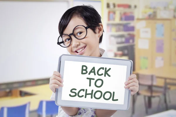 Student with text Back to School in class — Stock Photo, Image
