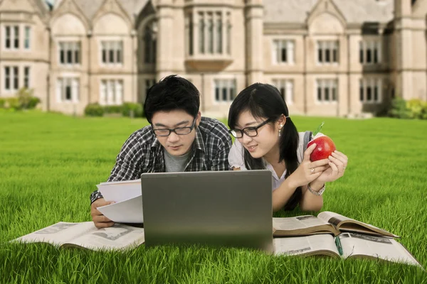 Studenten studeren in het park — Stockfoto