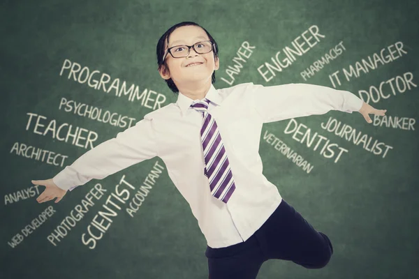 Little child with words of future jobs — Stock Photo, Image