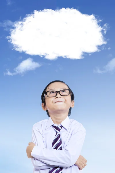 Weinig schooljongen met tekstballon — Stockfoto