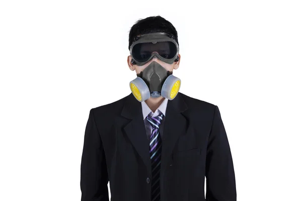 Male worker with gas mask in studio — Stock Photo, Image