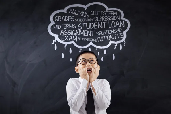 Afraid boy thinking his problems — Stock Photo, Image