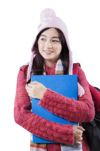 Schoolgirl with winter fashion in studio — Stock Photo, Image