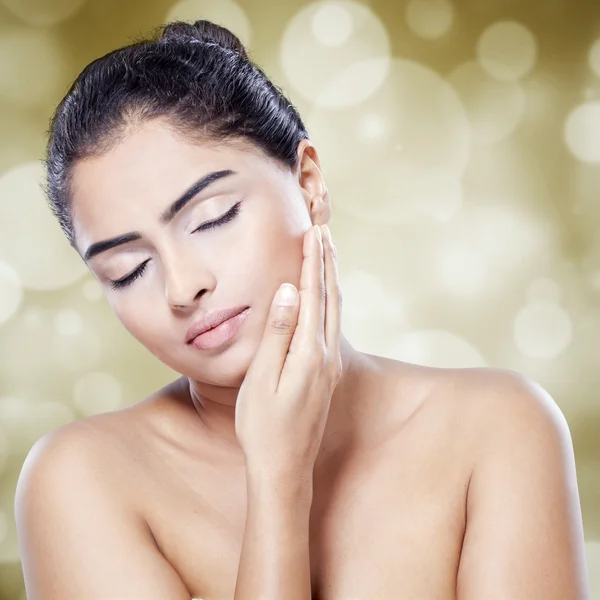 Woman with smooth skin touching her face — Stock Photo, Image