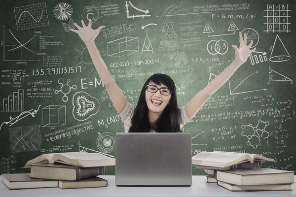 Student expressing happiness in the class — Stock Photo, Image
