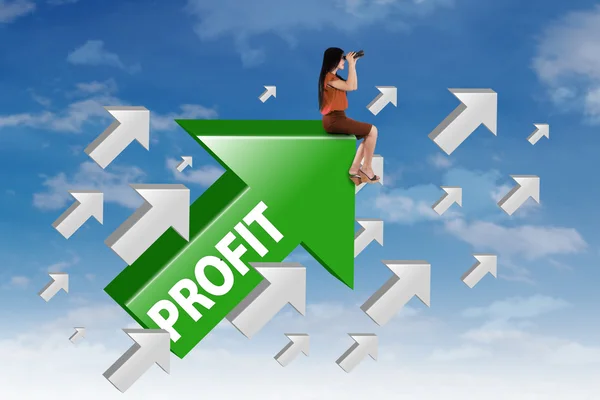 Woman with upward arrow and profit word — Stock Photo, Image