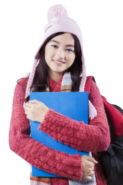 Estudante adolescente com moda de inverno — Fotografia de Stock