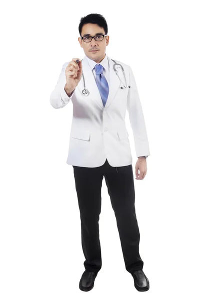 Doctor writes something in the air — Stock Photo, Image