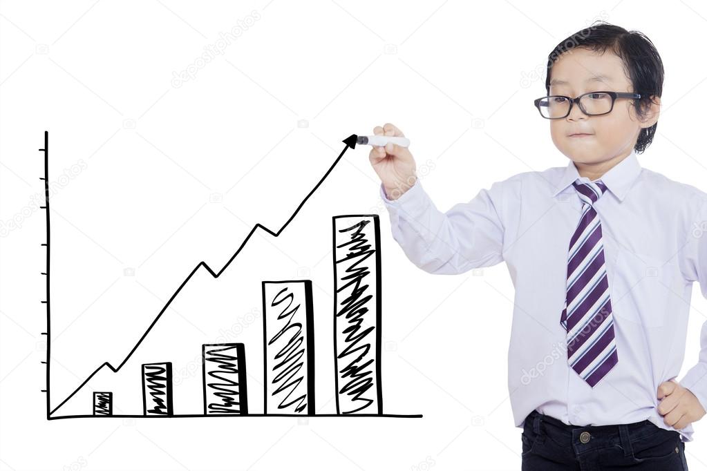 Little boy drawing financial graph