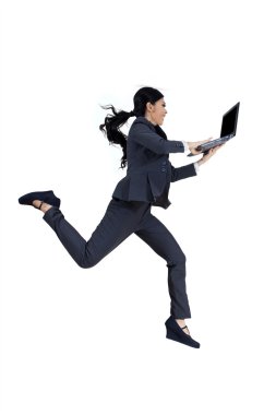 Laptop süre koşma ile çalışan kadın