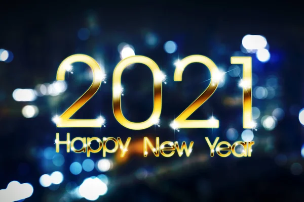 Close 2021 Feliz Ano Novo Texto Com Luzes Cintilantes Borradas — Fotografia de Stock