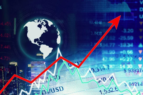 Graphique Croissance Marché Boursier Avec Taux Change Mondial Sur Fond — Photo