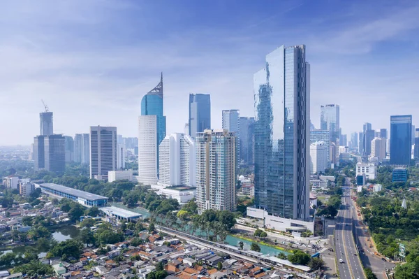 Jakarta Indonesia Diciembre 2020 Hermosa Vista Aérea Edificios Oficinas Modernos —  Fotos de Stock