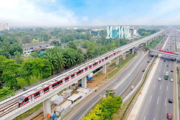 Jakarta Indonezja Grudnia 2020 Widok Powietrza Pociągu Lrt Trasie Bogor — Zdjęcie stockowe