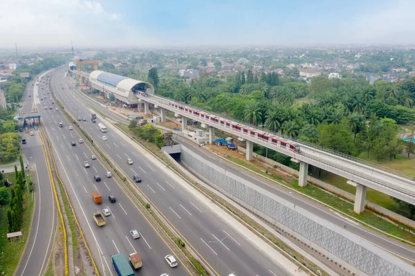 Jakarta Indonezja Grudnia 2020 Widok Lotu Ptaka Trasą Pociągu Lrt — Zdjęcie stockowe