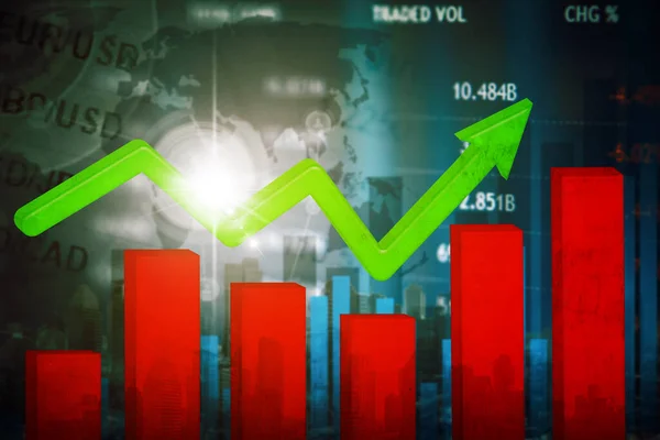 Doble Exposición Del Gráfico Financiero Crecimiento Con Tipo Cambio Mundial —  Fotos de Stock