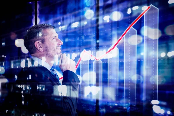 Side View Caucasian Businessman Looking Growth Finance Graph Double Exposure — Stock Photo, Image