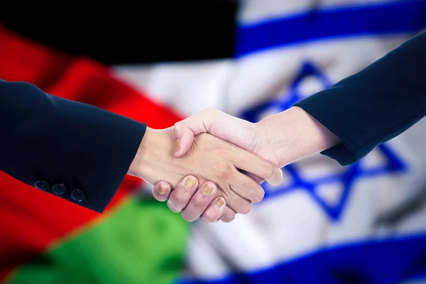Concept Peace Two Hands People Handshaking Each Other Israel Palestine — Stock Photo, Image