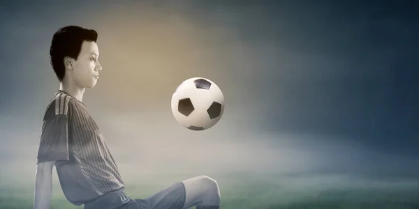 Sidovy Manliga Fotbollsspelare Jonglera Boll Medan Värmer Upp Innan Tävlar — Stockfoto
