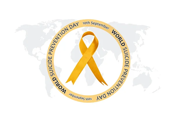 Close Yellow Ribbon Circle Frame World Suicide Prevention Day Text — Φωτογραφία Αρχείου