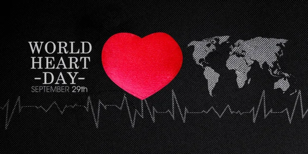 Close Red Heart Symbol World Heart Day Text World Maps — Photo