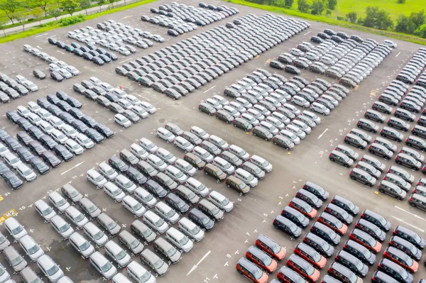 Aerial View Colorful New Car Lined Factory Export Import Karawang — Fotografia de Stock