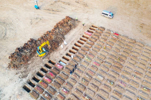 Jakarta Indonesia July 2021 Aerial View Excavator Digs Grave Pits — Stock Fotó