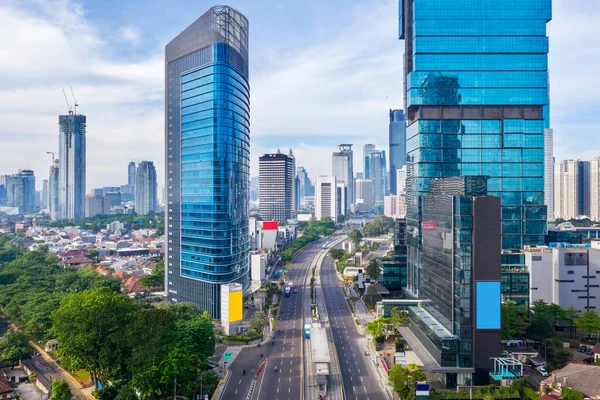 Jakarta Indonesia July 2021 Drone View Jakarta City Quiet Traffic — Fotografia de Stock