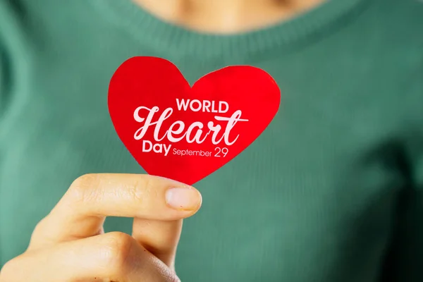 Close Young Woman Hands Showing Red Heart Symbol World Heart — Foto Stock