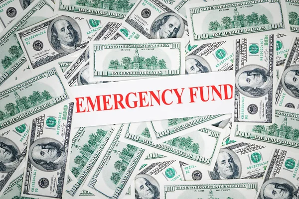 Close Emergency Fund Text Piles Dollar Banknotes — Stock Photo, Image