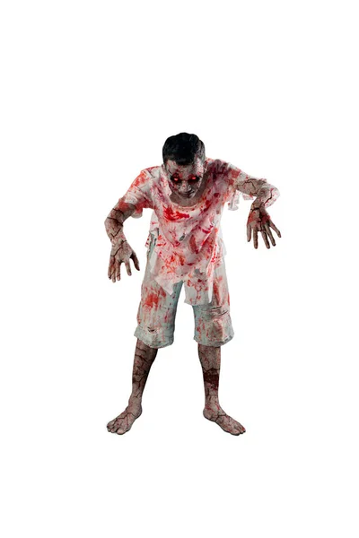 Fantasma Masculino Con Ropa Ensangrentada Mientras Camina Estudio Concepto Horror — Foto de Stock