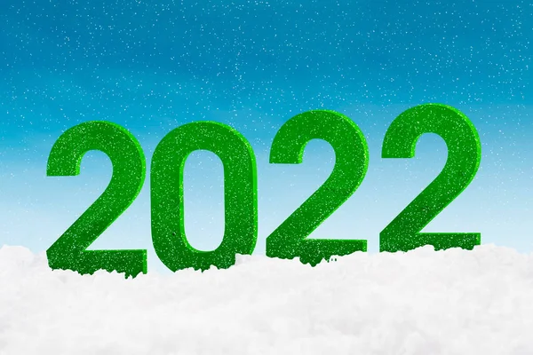 Close Green 2022 Numbers Snowfall Winter Time Happy New Year — Stock Photo, Image