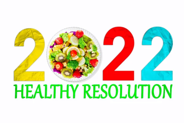 Gros Plan Des Numéros 2022 Bol Salade Savoureuse Avec Texte — Photo