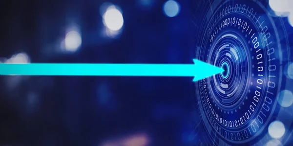 Image Flèche Bleue Visant Cible Avec Code Binaire Dans Cyberespace — Photo