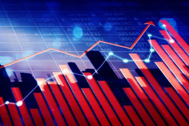 Dünya döviz kuru arkaplan ile büyüyen finans grafiği çift pozlama