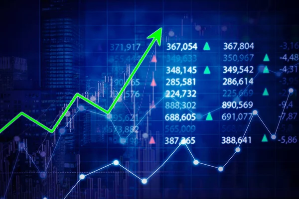 Imagen Flecha Verde Ascendente Con Fondo Tipo Cambio Divisas Pantalla —  Fotos de Stock