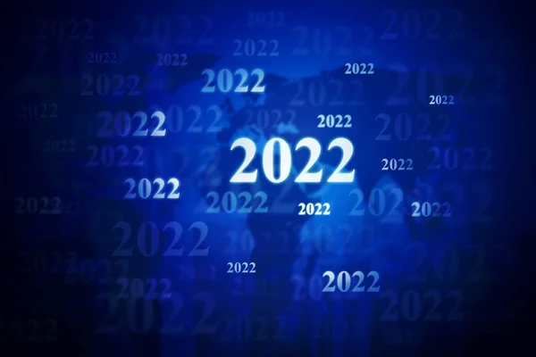 Dubbel Exponering 2022 Nummer Med Världskarta Bakgrund Cyberrymden — Stockfoto