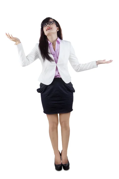 Businesswoman juggling gesture — Stock Photo, Image